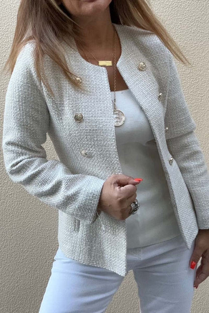 Women's Fashion Double Breasted Crew Neck Jacket