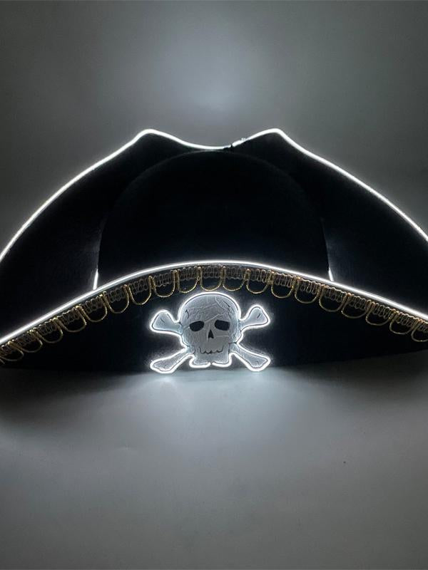 Halloween LED Luminous Caribbean Adult Pirates Hat Flash Cosplay Triangular Hat