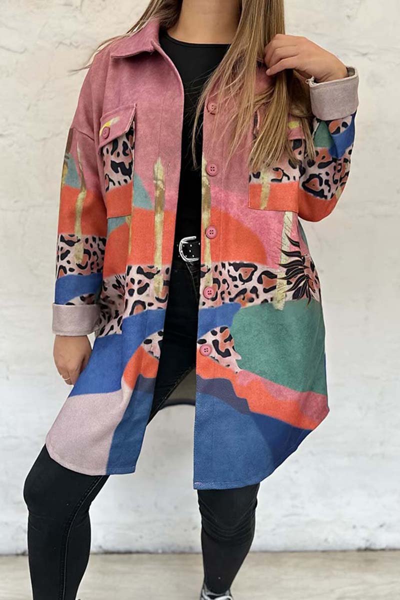 Women's Irregular Printed Lapel Long Sleeve Jacket