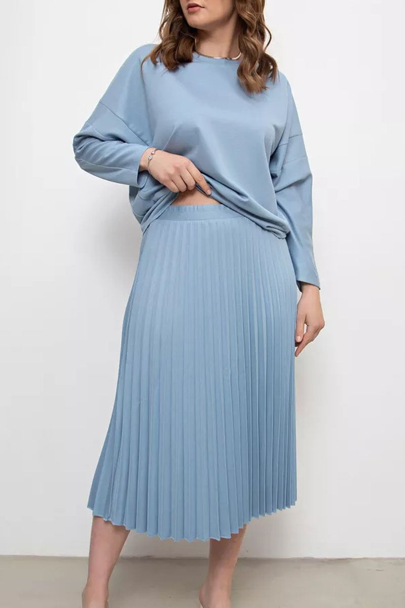 Women's Casual Solid Color Top Pleated Skirt Two Piece Set