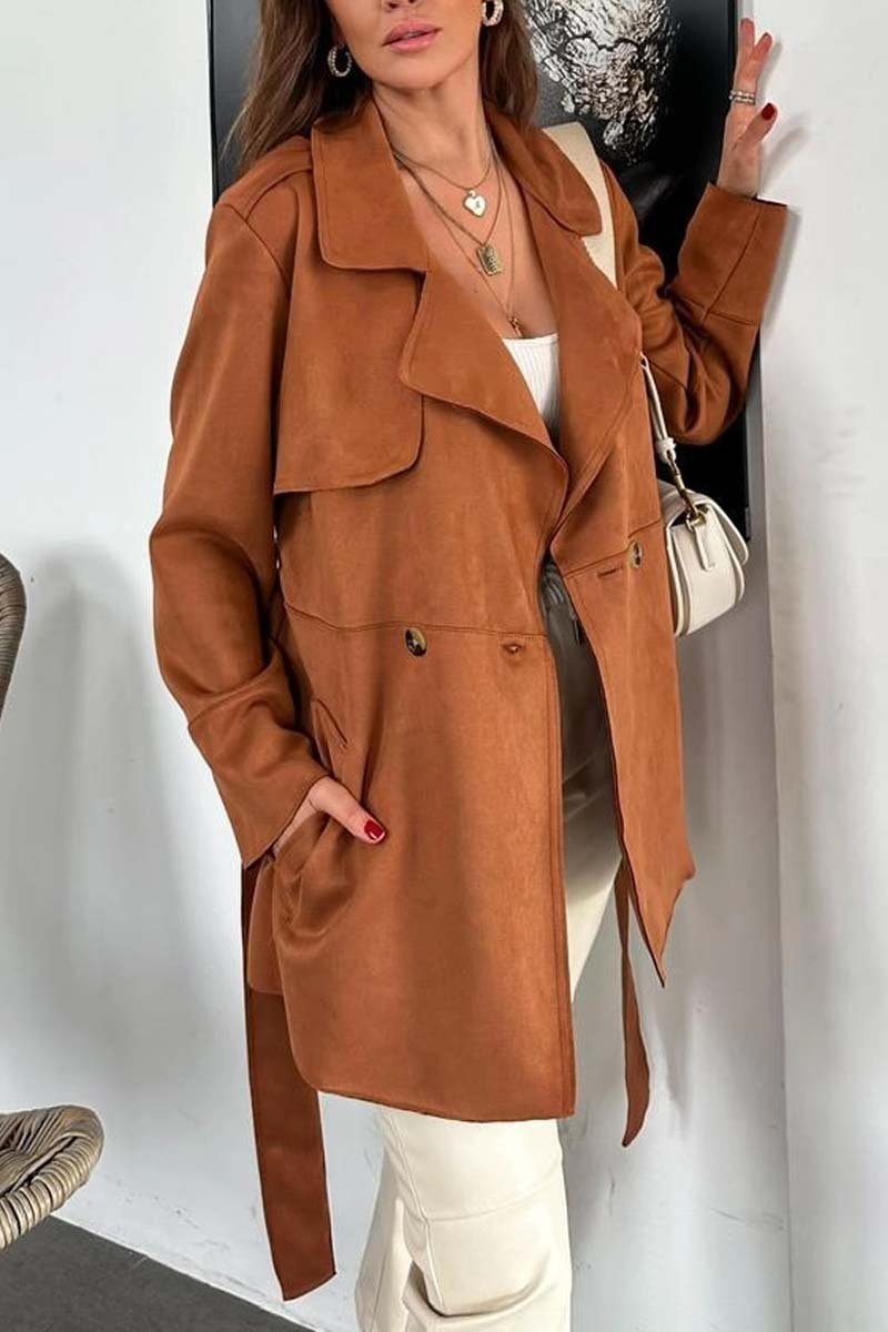 Women's Casual Waist Belted Lapel Loose Coat