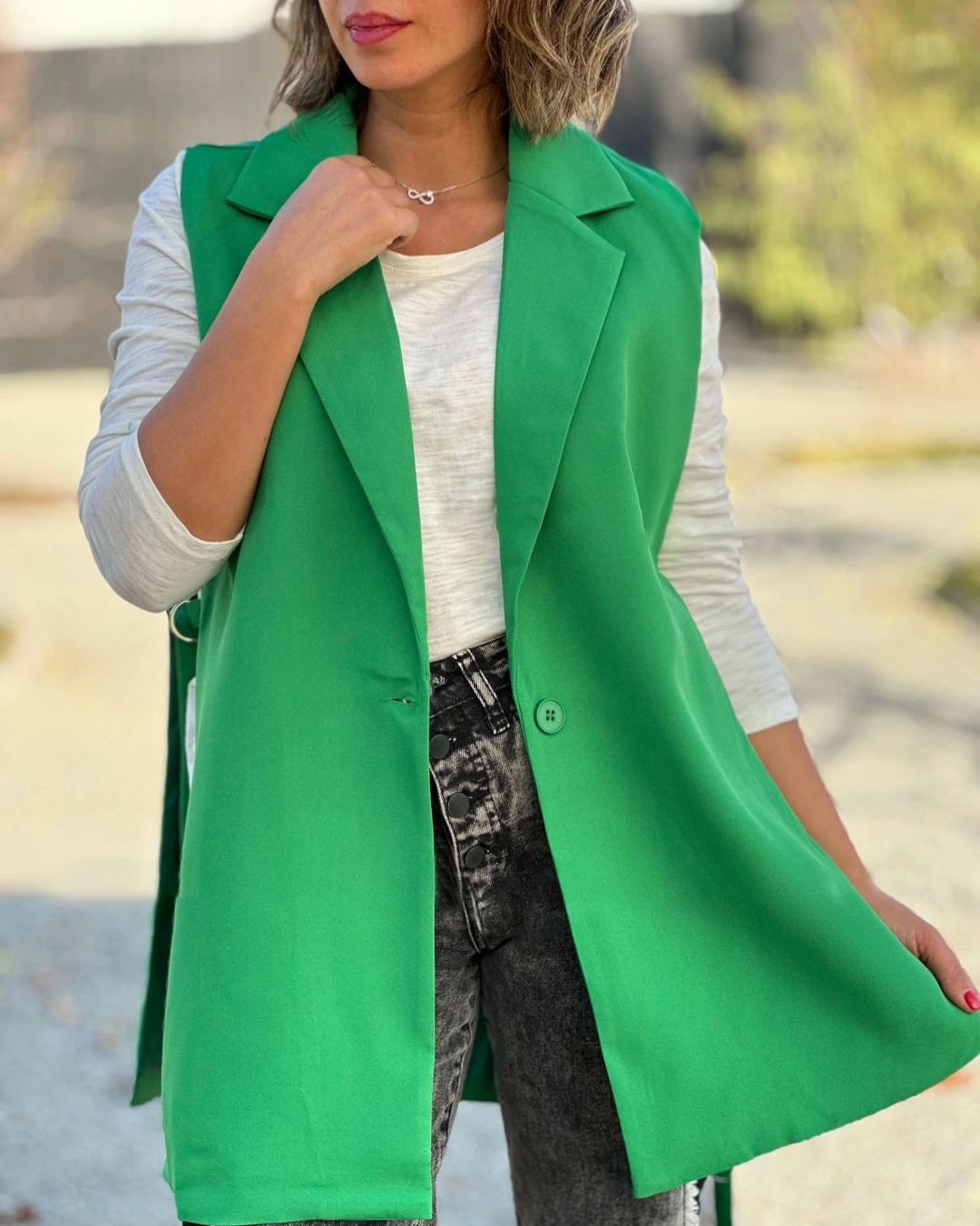 Women's Solid Color Casual Vest Jacket Green