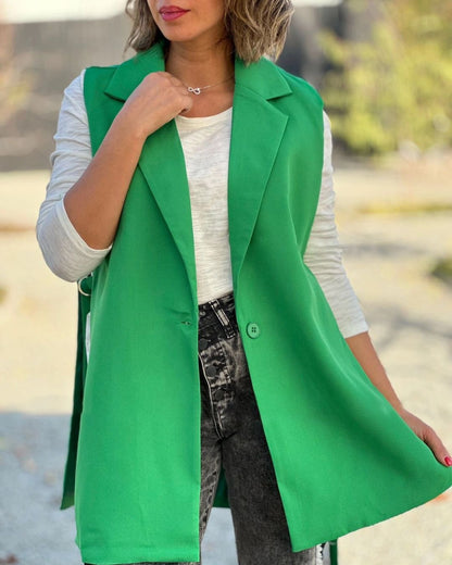 Women's Solid Color Casual Vest Jacket Green