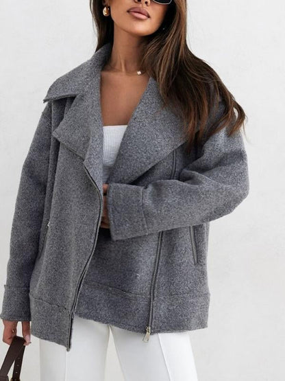 Women's Casual Lapel Solid Color Sweater Gray