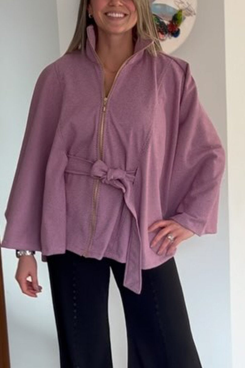 Women's Casual Stand Collar Solid Color Cape Jacket Light purple