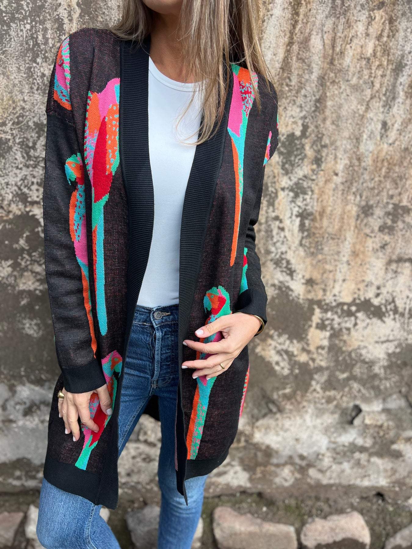 Women's V-neck Long-sleeved Knitted Printed Casual Jacket