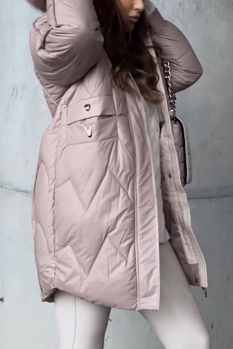 Women's Winter Spring Zipper Hooded Warm Coat pink