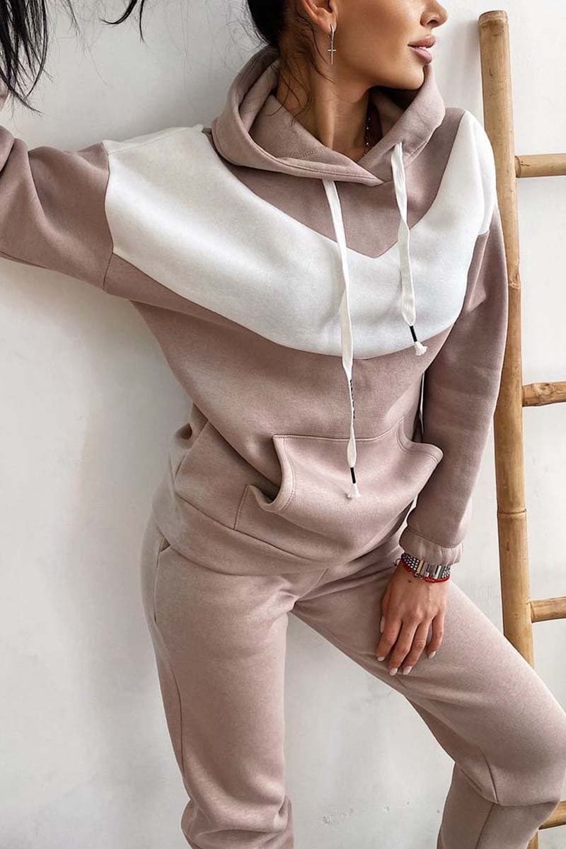 Women's Athleisure Contrast Color Sweatshirt Hooded Suit