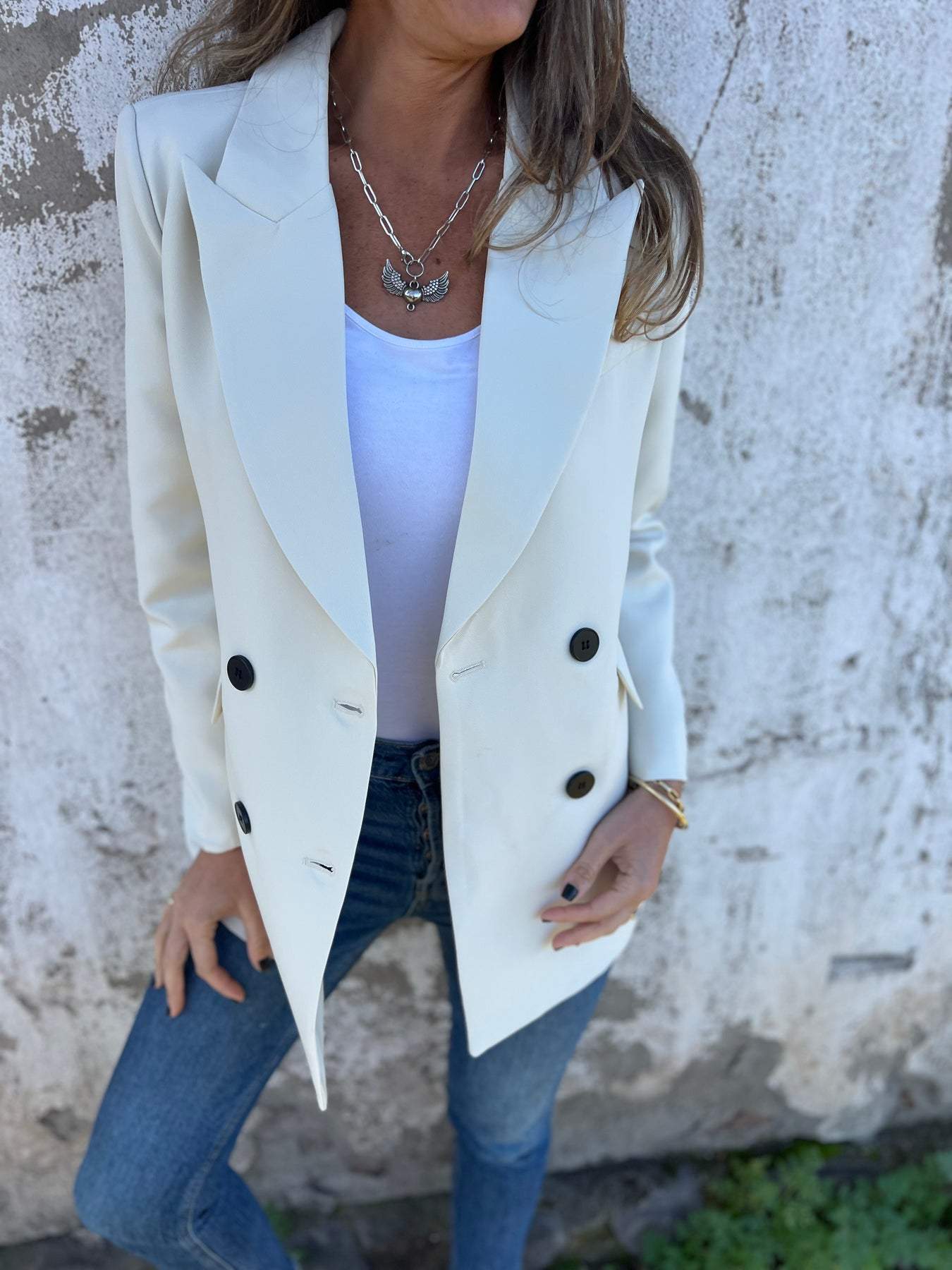 Women's Lapel Long Sleeve Casual Suit Jacket white