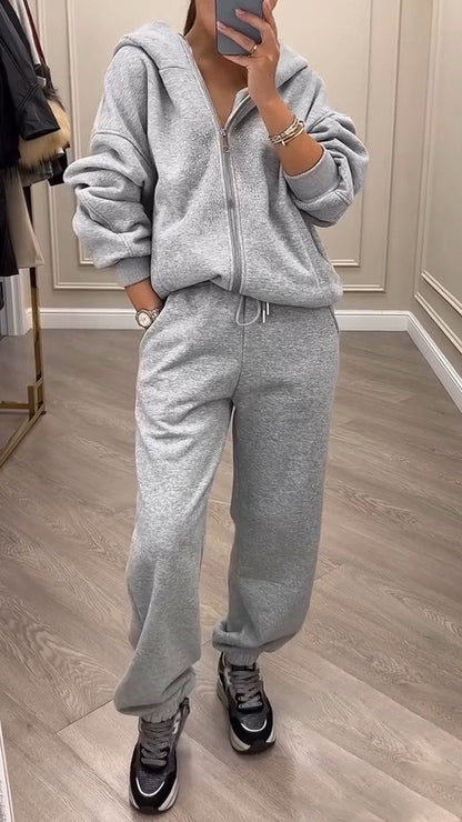 Women's Sequined Hoodies and Trousers Two-piece Set grey