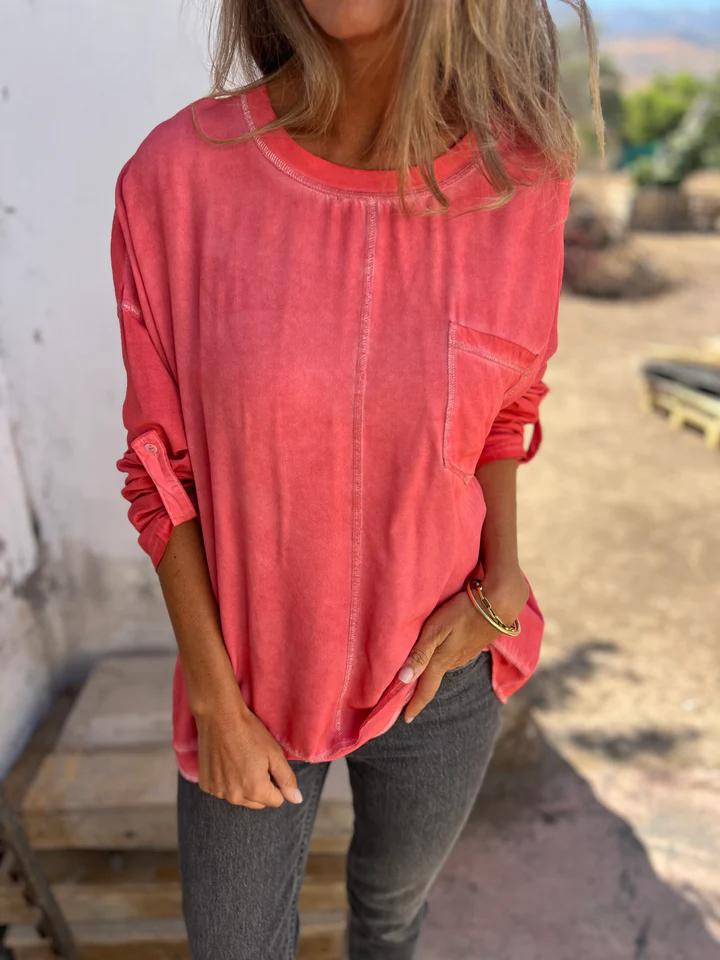 Casual Round Neck Top red