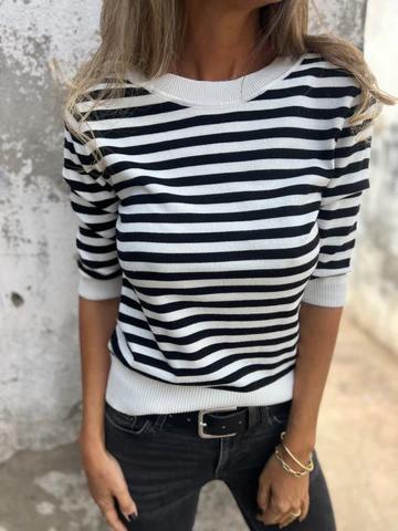 Casual Round Neck Striped Top