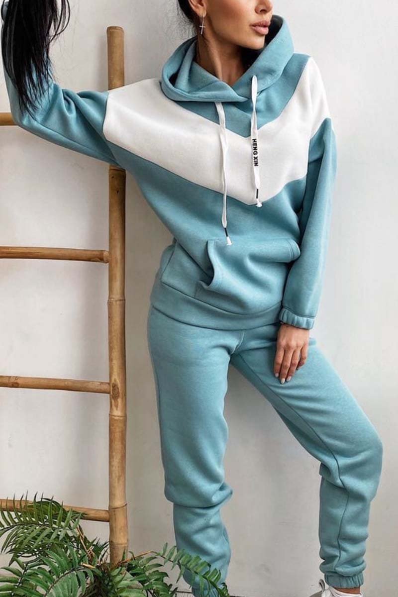 Women's Athleisure Contrast Color Sweatshirt Hooded Suit