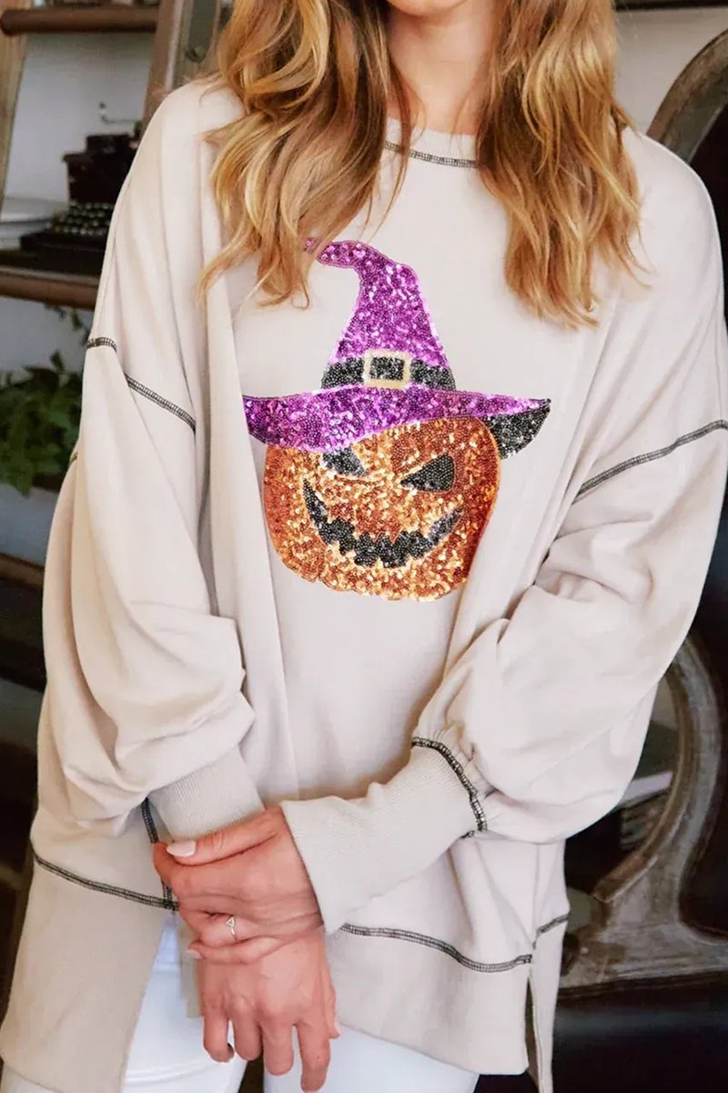 Women's Crew Neck Pullover Funny Hoodie Pumpkin white