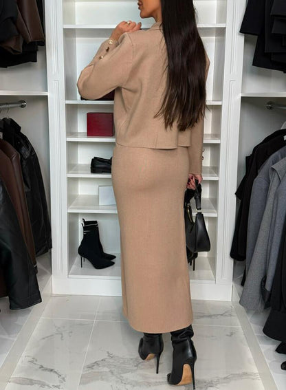 Women's V-neck Long Sleeve Dress Two Piece Set