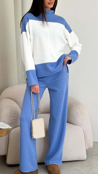 Women's Casual Colorblock Two-piece Suit blue