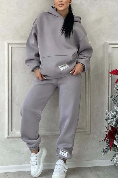 Women's Solid Color Comfort Hooded Track Suit Gray