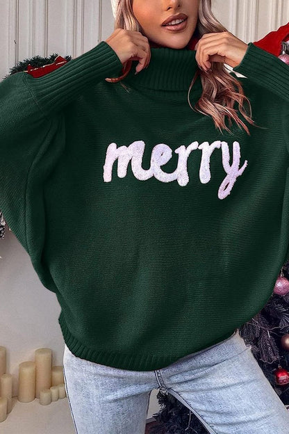 Women's Christmas High-neck Loose Sweater dark green