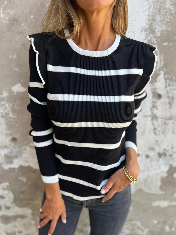 Casual Round Neck Striped Pit Top black