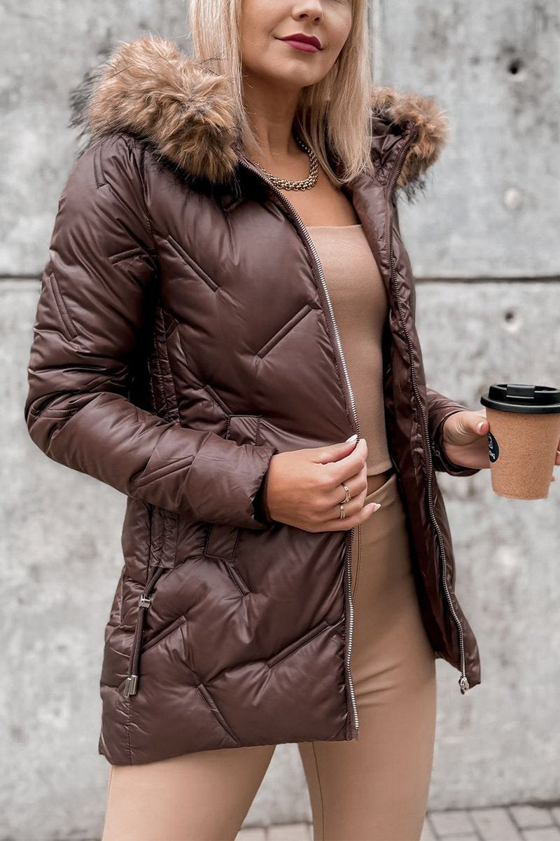 Women's Casual Hooded Thick Coat brown