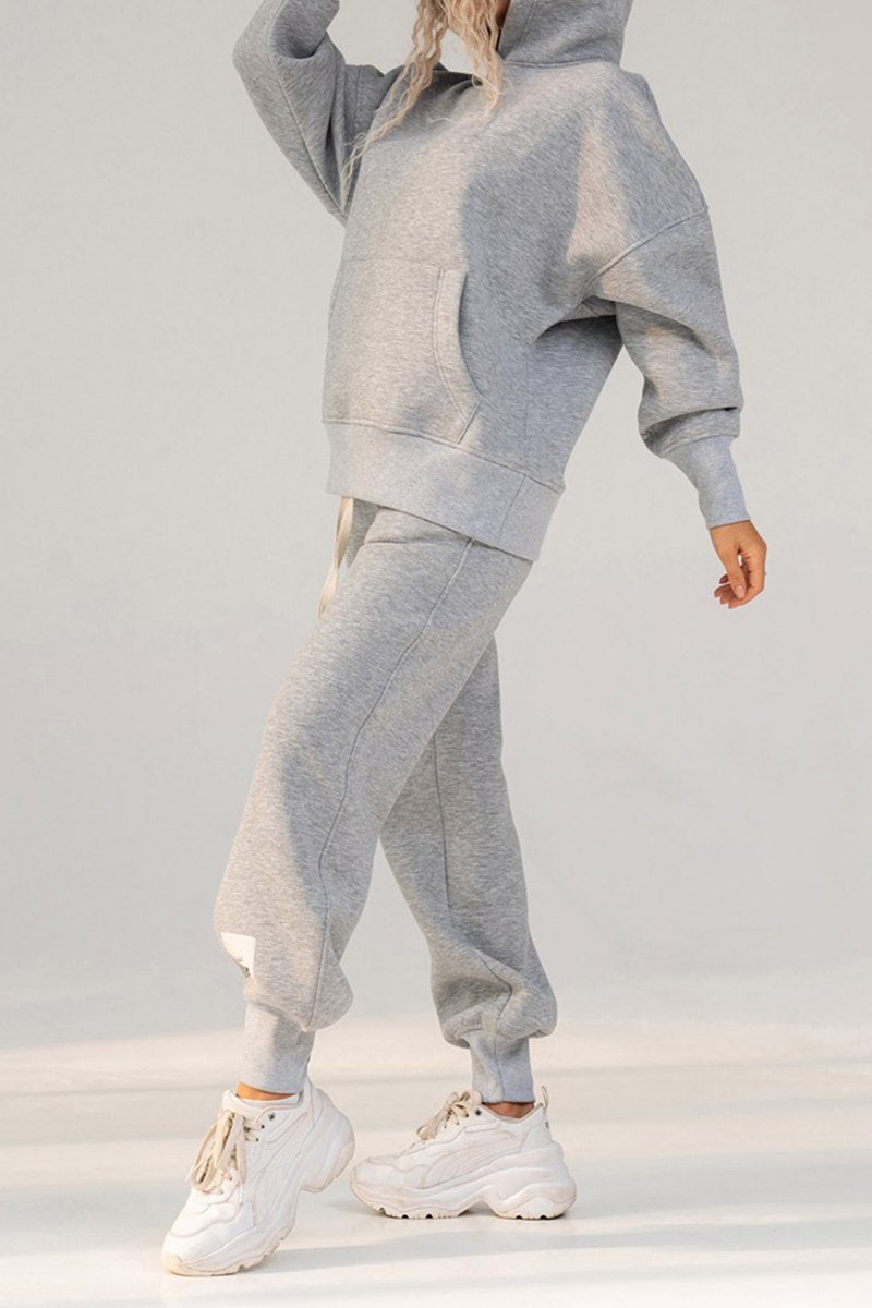 Women's Long Sleeve Hoodies Two-Piece Set grey