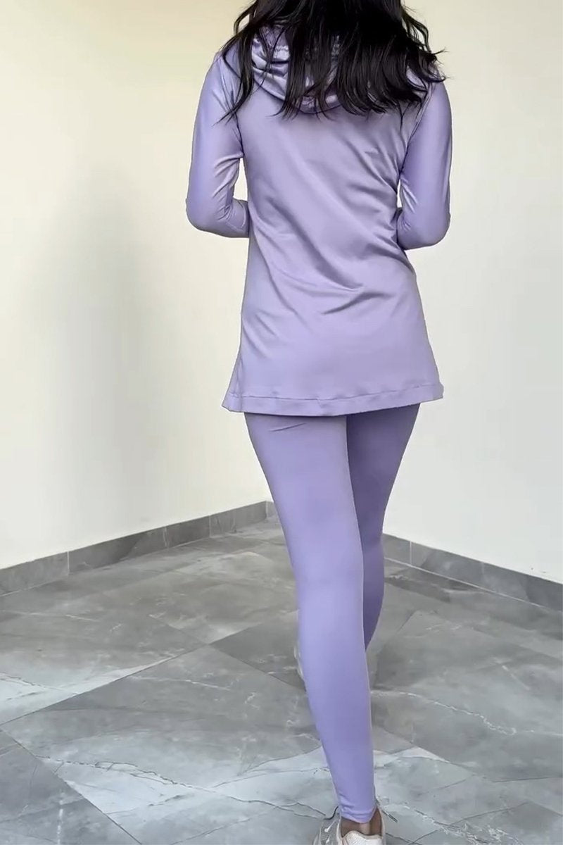 Women's Casual Hooded Solid Color Sports Two-piece Suit