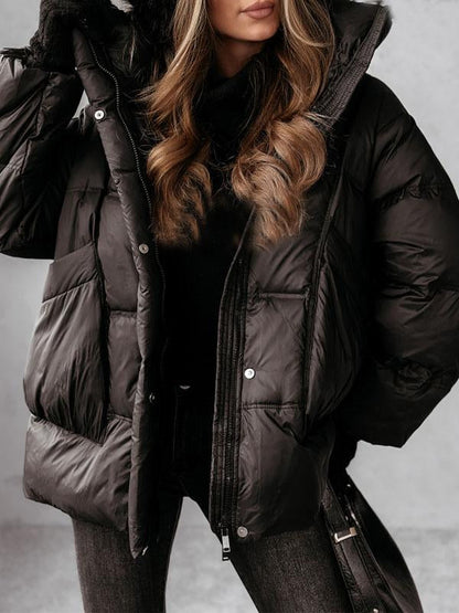 Women's Solid Color Hooded Coat black