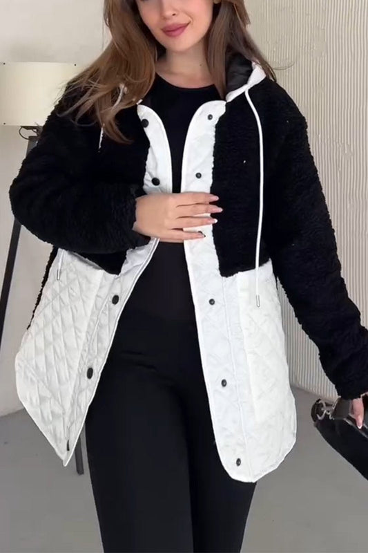 Women's Casual Solid Plush Patchwork Coat black