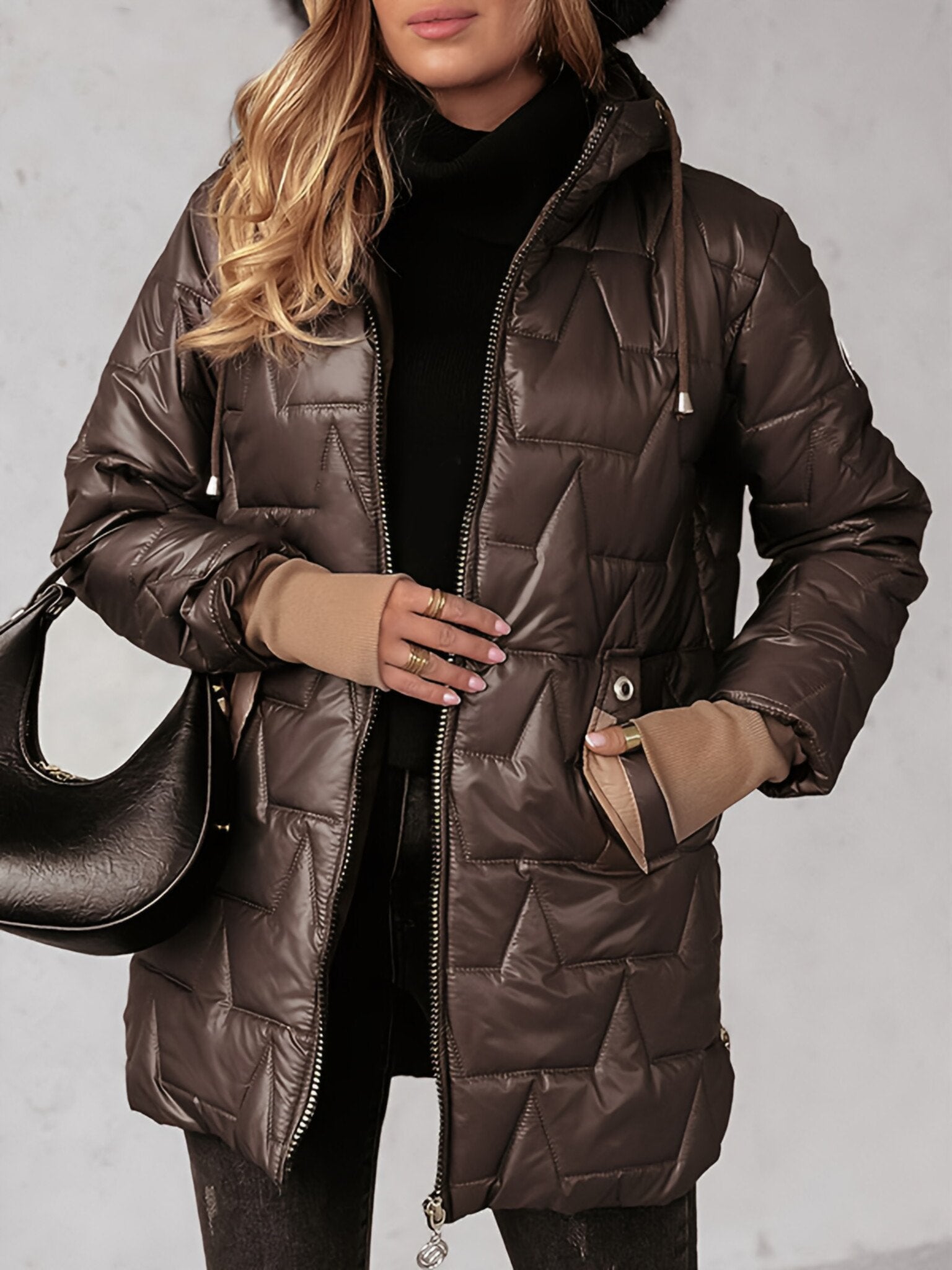 Women's Hooded Patchwork Coat brown