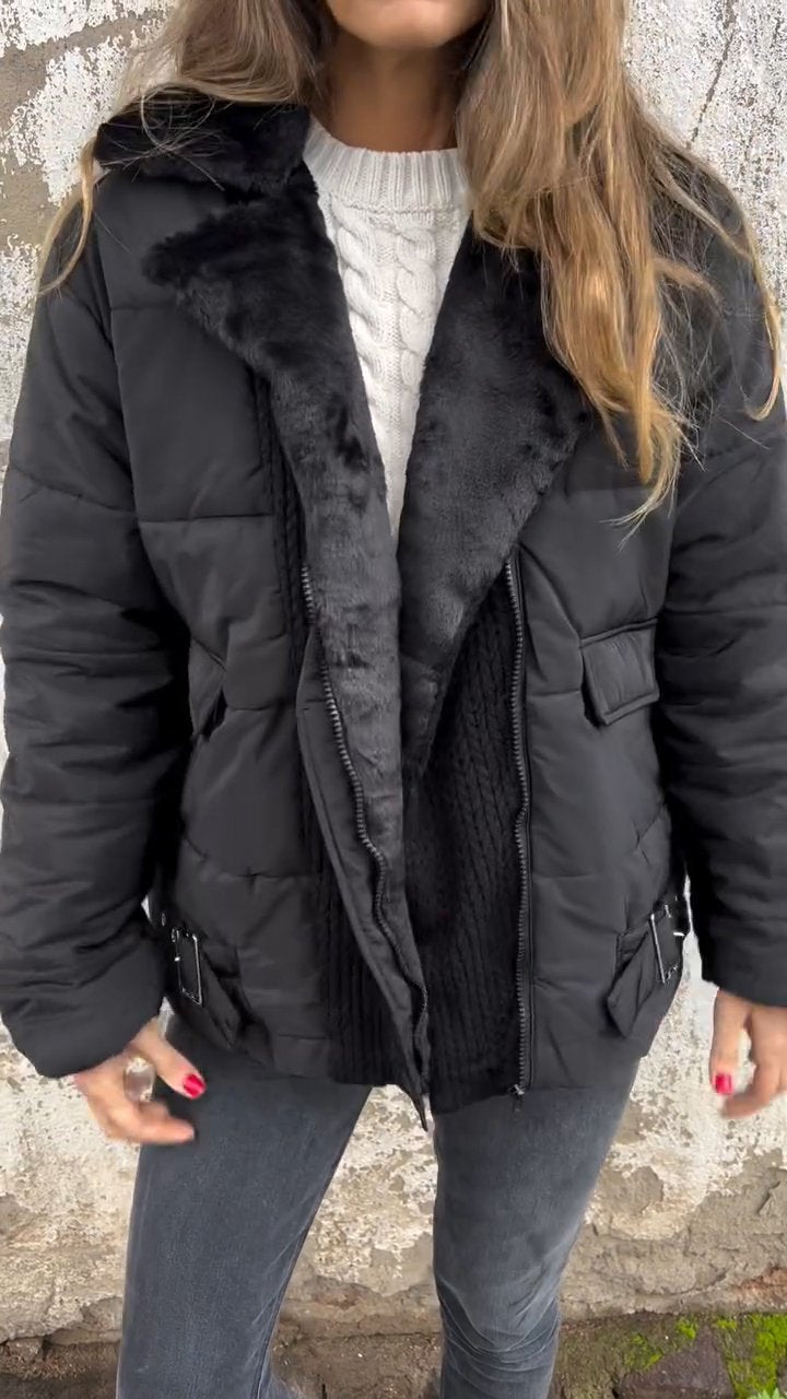 Women's Lapels Cotton Winter Coat black