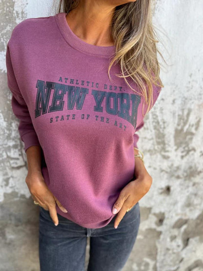 Round Neck Letter Print Pullover Sweatshirt