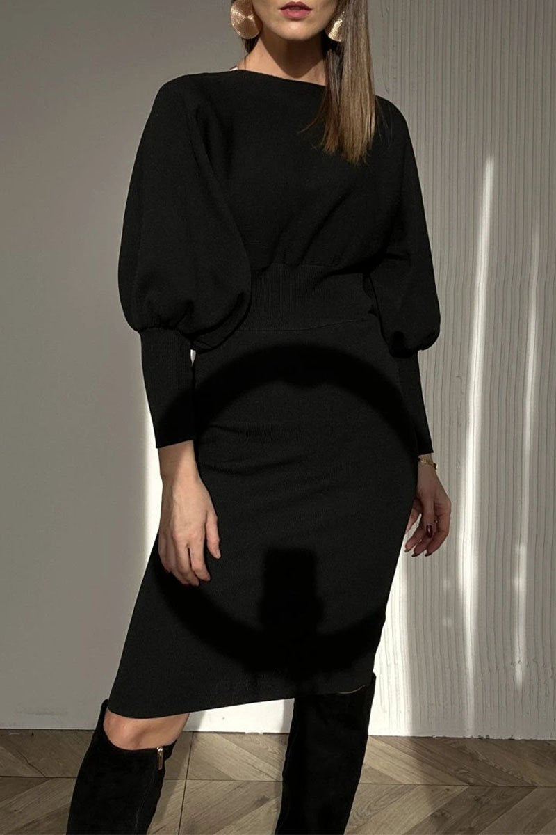 Women's Round Neck Long Sleeve Patchwork Dress balck