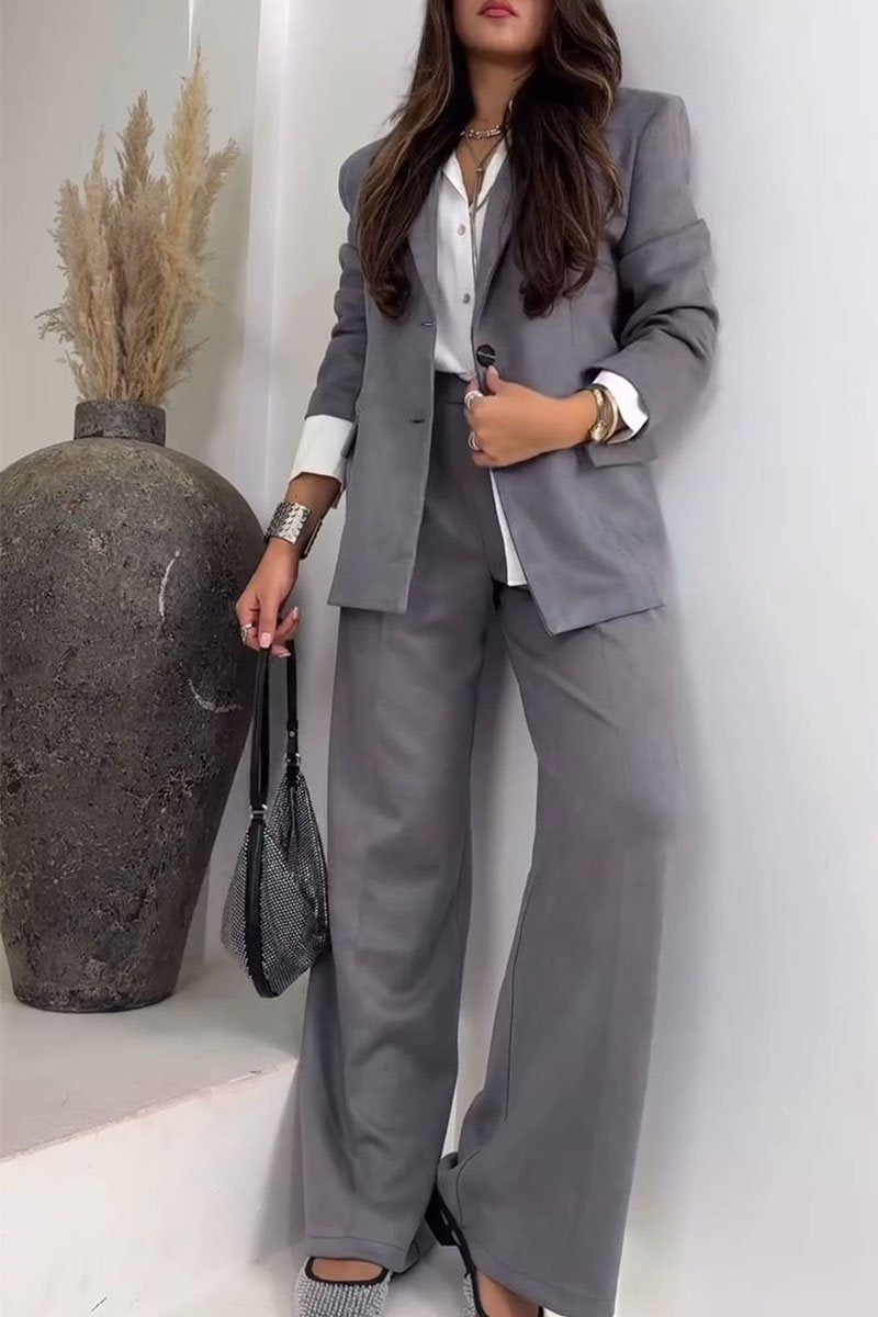 Women's Solid Color Two Piece Suit grey