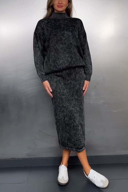 Women's casual high collar knitted skirt suit