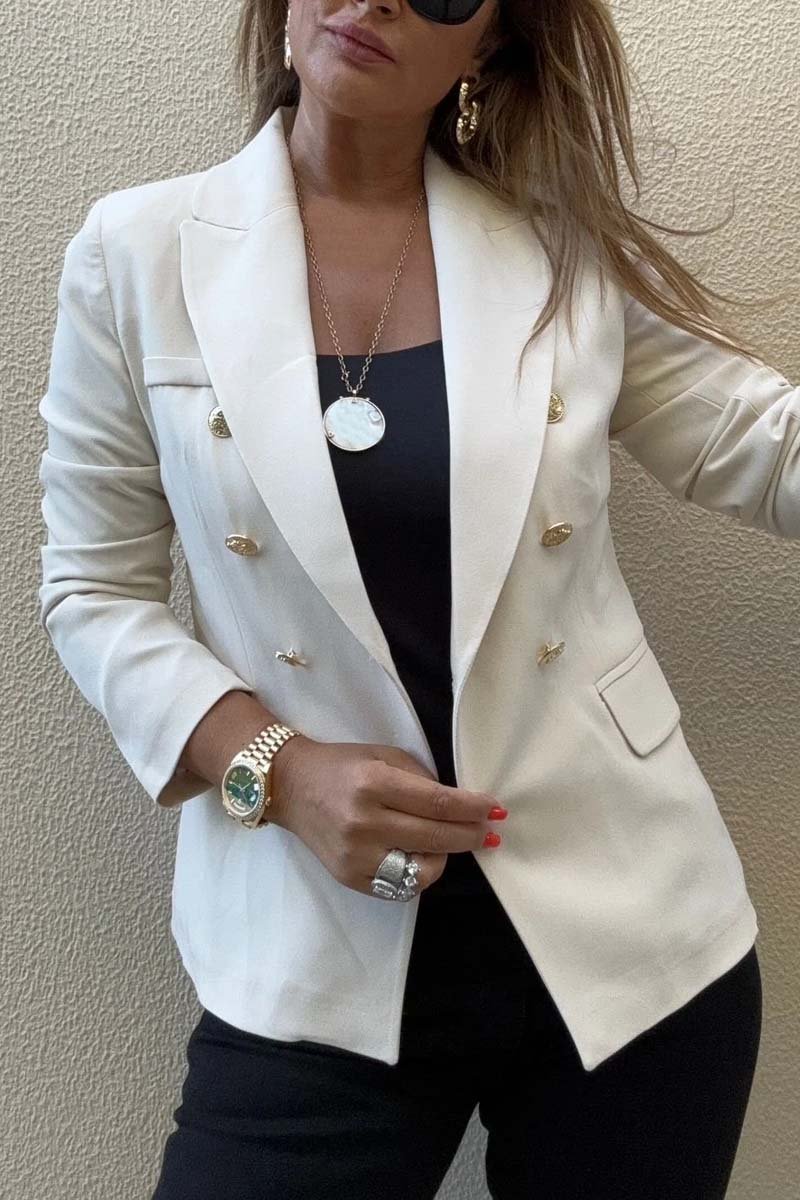 Women's Fashion Double Breasted Blazer White