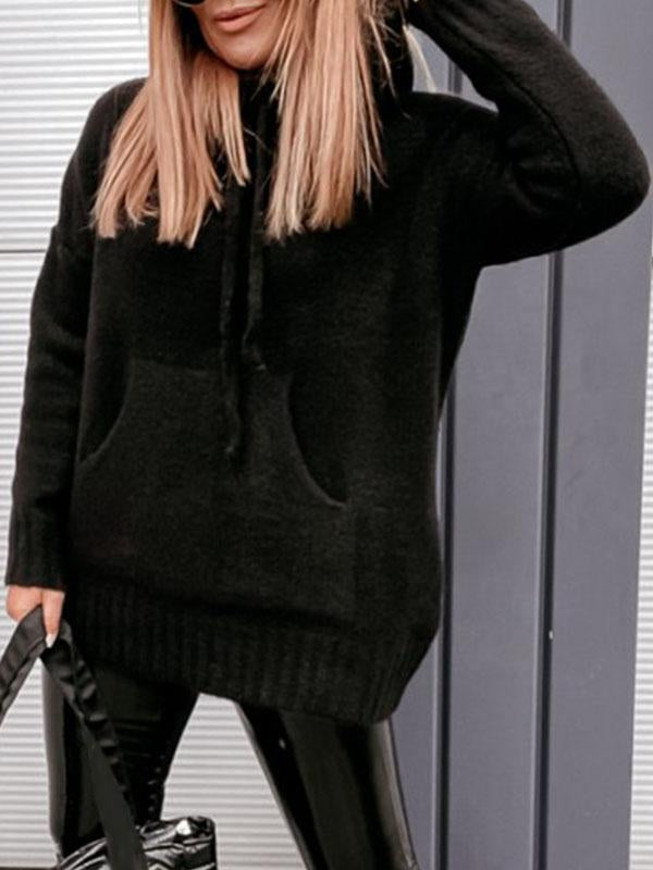 Women's Solid Color Knitted Hoodies black