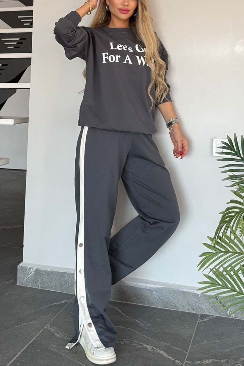 Women's Casual Letter Printed Sports Suit Dark Gray