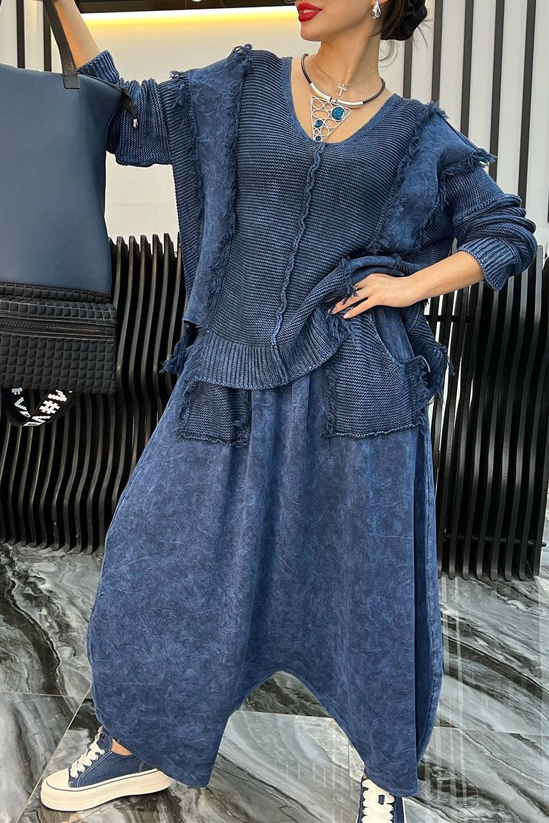 Women's Round Neck Long Sleeve Sweater Two Piece Set