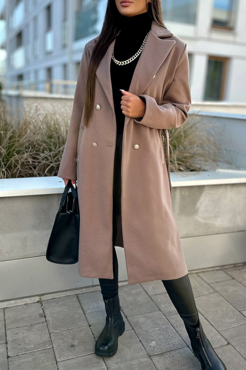 Women's Casual Lapel Long Coat Pink