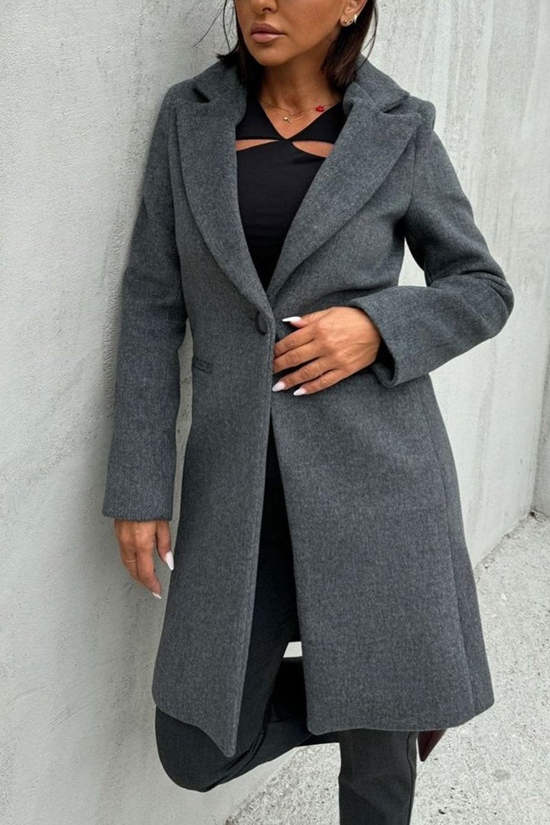 Women's Casual Lapel Solid Color Coat dark gray