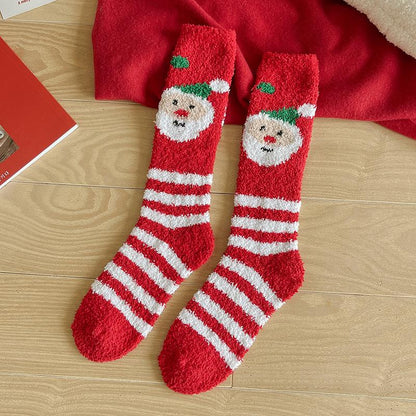 Women's Christmas Non-shedding thickened coral fleece stockings pattern3 one size