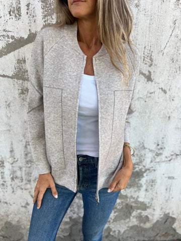 Casual Round Neck Zipper Thin Jacket