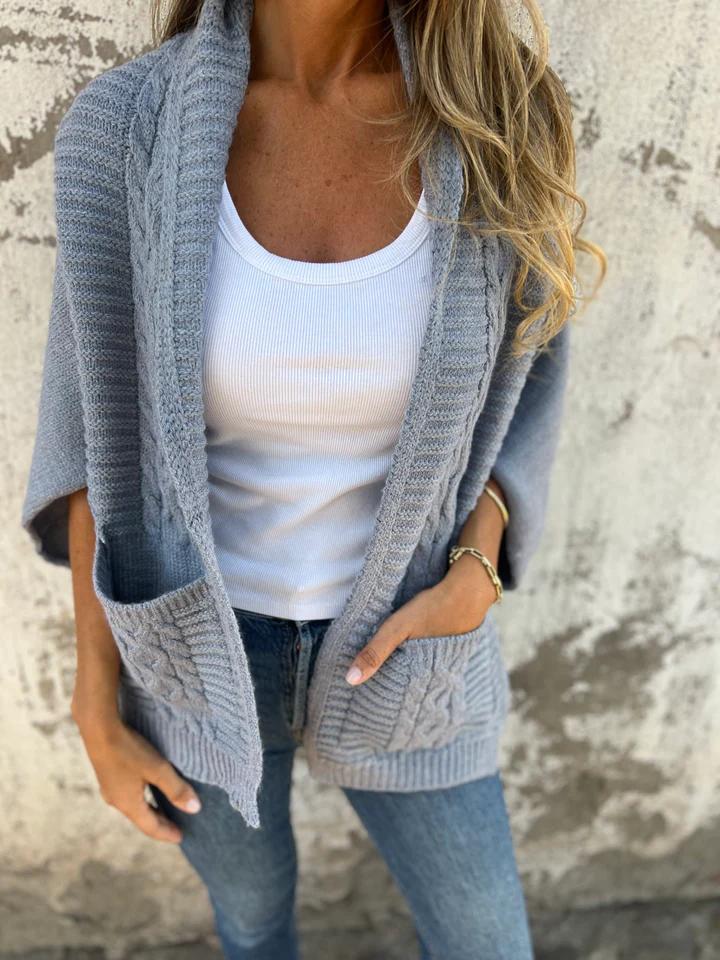 Casual Lapel Knitted Cardigan Jacket gray