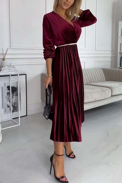 Women's Elegant Hem Gathered Velvet Dress