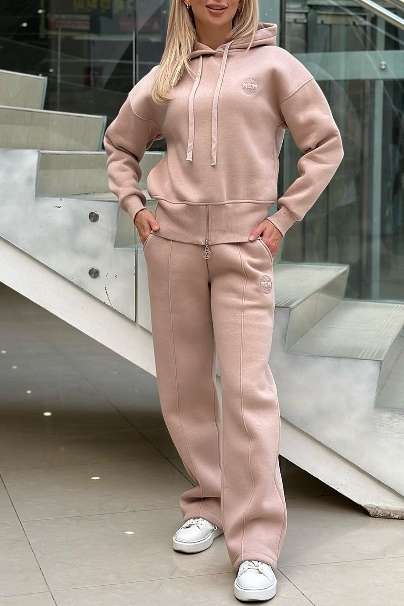 Women's Long Sleeve Hoodies Two Piece Set light-pink