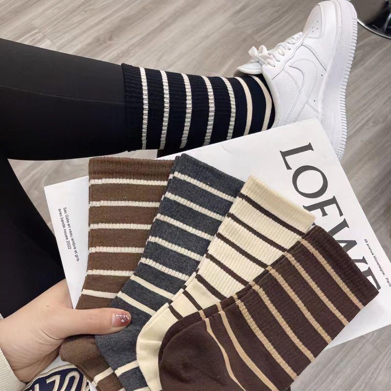 Socks women's autumn and winter new combed cotton striped high socks