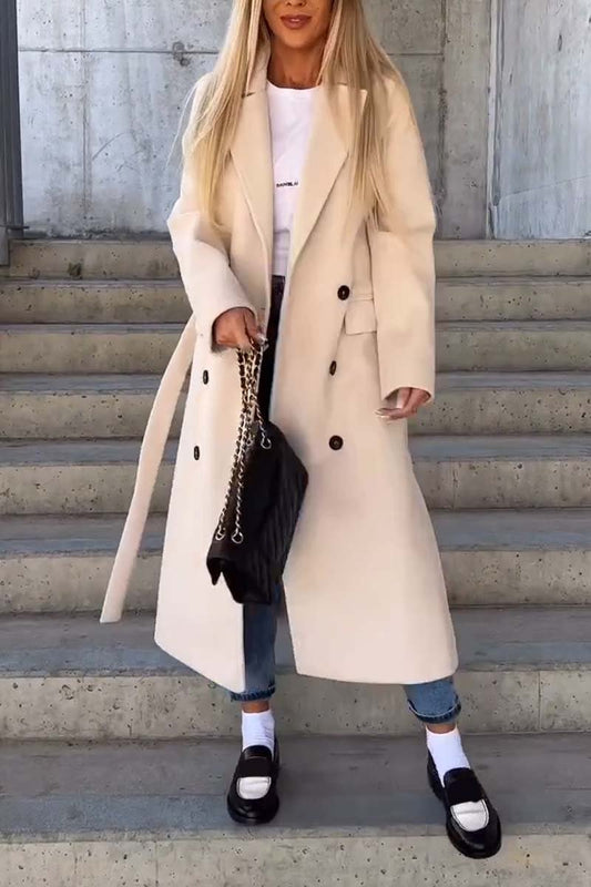 Women's fashionable double breasted coat Apricot