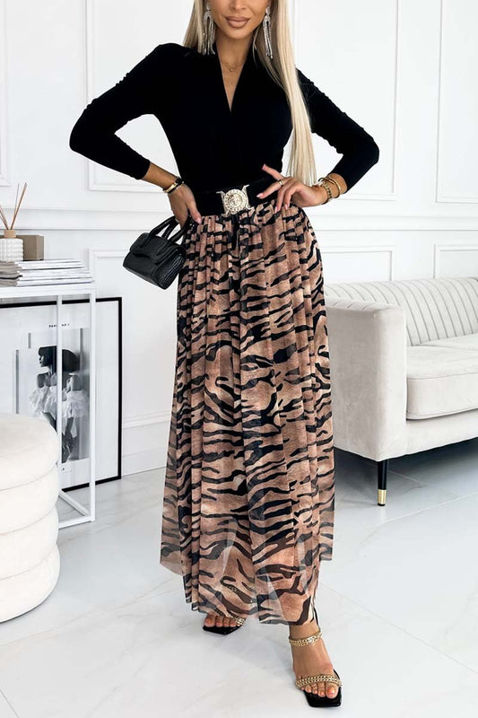 Women's Elegant Jumpsuit and Printed Skirt Set Black