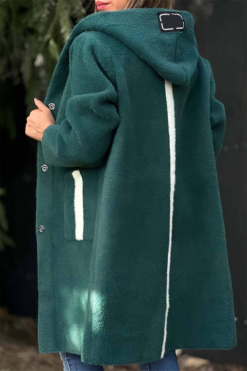 Women's Casual Loose Solid Color Hooded Coat Dark Green