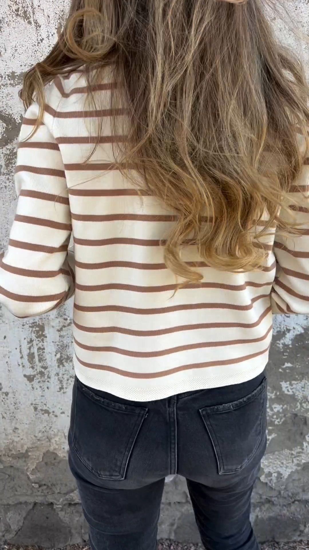 Round Neck Long Sleeve Striped Knit Top